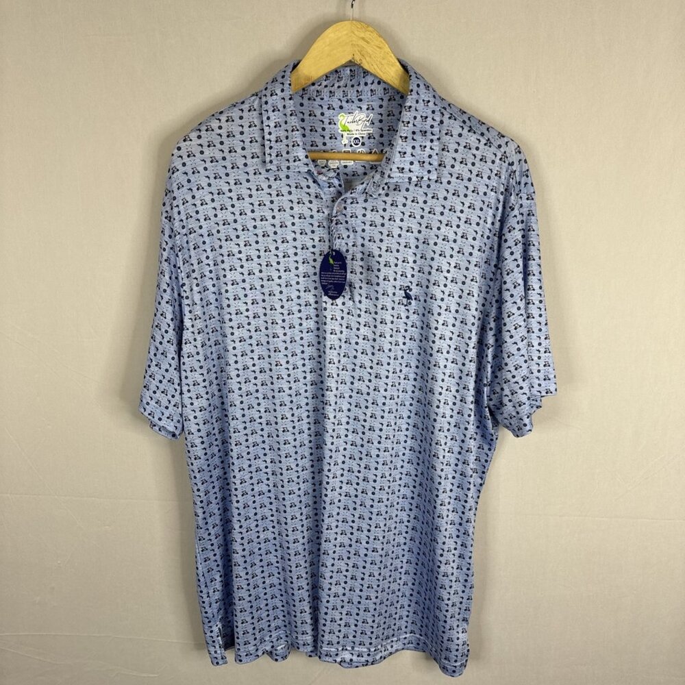 NWT Tailorbyrd Golf Cart Print Performance Polo Shirt Blue XXL